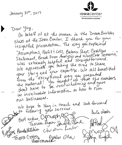 Written testimonials from Iowa Center for Economic Success